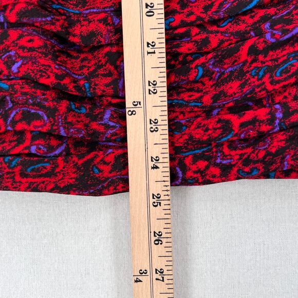 RAUL BLANCO Vintage 80s Silk Pencil Skirt 12 Red Multi Scrunch Ruched Printed - Picture 15 of 15